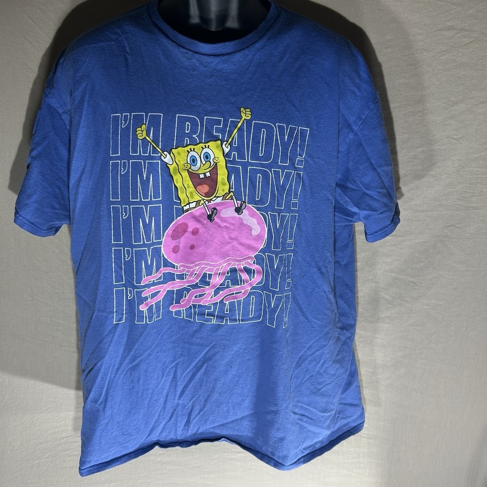 Nickelodeon SpongeBob SquarePants "I'm Ready" Graphic T-Shirt Blue XL